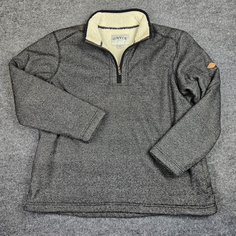 Orvis Sherpa Lined Fleece 1/4 Zip‎ Men's XXL Pullover Sweater Gray Heavyweight